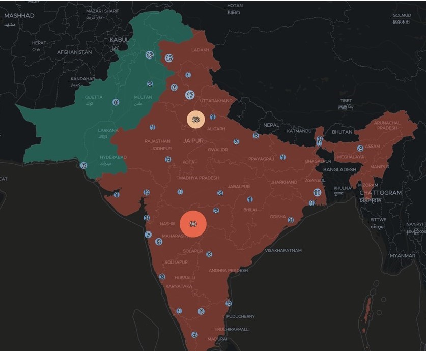 Mappa degli IP dei visitatori indiani